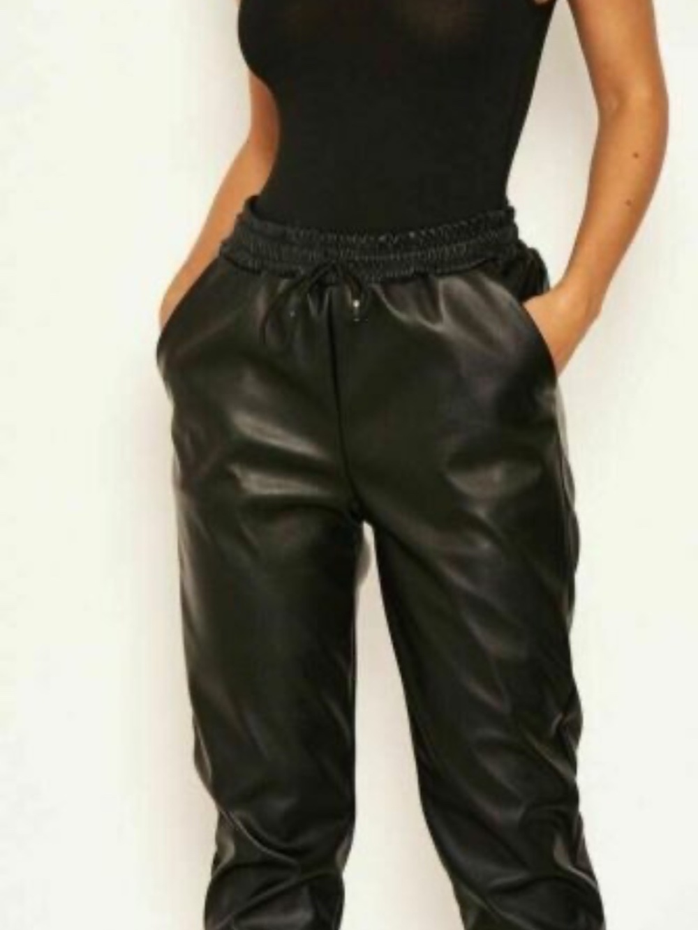 Loft Black Faux Leather Jogger Pants size Large